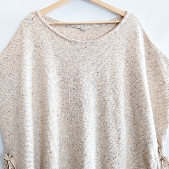 Loft Oversized Poncho Sweater XS Cream Tie Sides Speckled Knit - Picture 3 of 12
